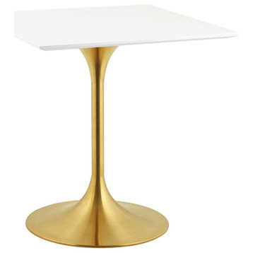 Lippa 28" Square Wood Top Dining Table, Gold White