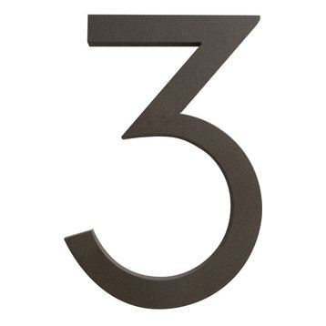 Modern Font House Number, Bronze, 8", Number 3, Modern Font