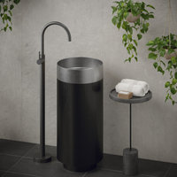 Karran Cinox Stainless Steel Round Pedestal Sink, Stainless Steel and Gunmetal Grey