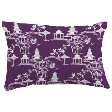 Chinapezka Floral Print Throw Pillow With Linen Texture, Purple, 14"x20"