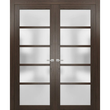 French Double Doors 64 x 80 Frosted Glass, Quadro 4002 Chocolate Ash