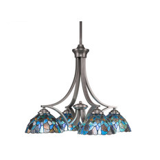 Zilo 4 Light Chandelier, Graphite Finish With 7" Blue Mosaic Tiffany Glass