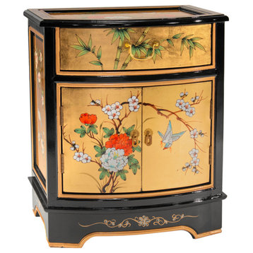 Gold Lacquer End Table Birds and Flowers