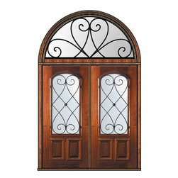 Pre-hung Transom Double Door 80 Mahogany Charleston Arch Lite - Front Doors