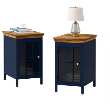 TATEUS Nightstand with Storage Cabinet, Bedside Table, Sofa Side Coffee Table, Blue