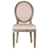 Holloway French Brasserie Linen Oval Side Chairs, Set of 2, Beige, Rustic Oak