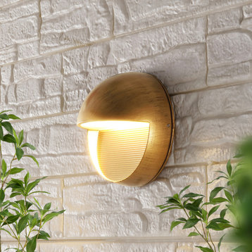 Orbe 6.25" Outdoor Metal/Glass Integrated LED Wall Sconce, Antique Gold