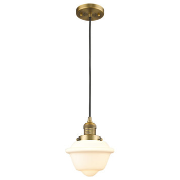 Small Oxford 1-Light LED Pendant, Brushed Brass, Glass: Matte White Cased