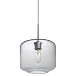 Besa Lighting - Besa Lighting 1JT-NILES10CL-SN Niles 10 - One Light Pendant with Flat Canopy - The Niles Amber Pendant is composed of a broad transparent amber glass cylinder, with an interesting bubble pattern blown randomly throughout the glass and exposed light source. The pleasing play of light through the bubble accents make for a striking affect, along with the popular theme of this transitionally designed pendant. The cord pendant fixture is equipped with a 10' SVT cordset and an low profile flat monopoint canopy. These stylish and functional luminaries are offered in a beautiful brushed Bronze finish.  No. of Rods: 4  Canopy Included: TRUE  Shade Included: TRUE  Cord Length: 120.00  Canopy Diameter: 5 x 5 x 0 Rod Length(s): 18.00Niles 10 One Light Pendant with Flat Canopy Clear Bubble GlassUL: Suitable for damp locations, *Energy Star Qualified: n/a  *ADA Certified: n/a  *Number of Lights: Lamp: 1-*Wattage:60w T10 Medium Base bulb(s) *Bulb Included:No *Bulb Type:T10 Medium Base *Finish Type:Bronze