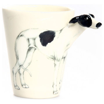 Greyhound 3D Ceramic Mug, White and Black