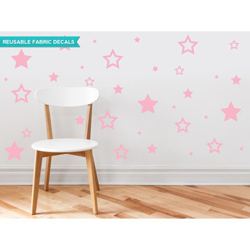 Stars Fabric Wall Decals, Set of 52 Stars in Various Sizes, Pink