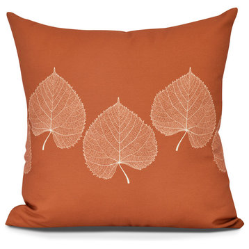 Leaf Print 2, Floral Print Pillow, Orange, 20" x 20"