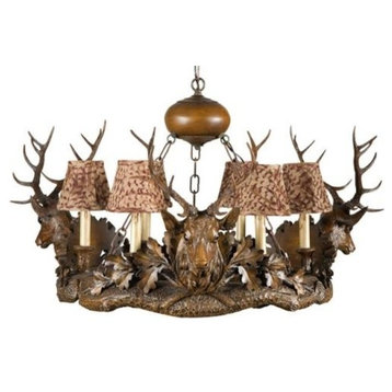 Chandelier MOUNTAIN Lodge Royal Stag Head Deer 6-Light Feather
