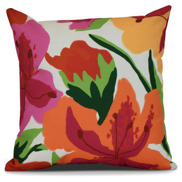 16x16", Tropical Floral, Floral Print Pillow, Bright Pink