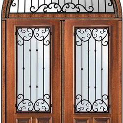 Prehung Transom Double Door 96 Wood Mahogany Valencia 2/3 Lite - Front Doors
