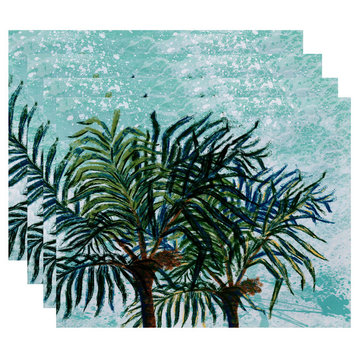 18"x14" Palms, Floral Print Placemat, Set of 4, Aqua