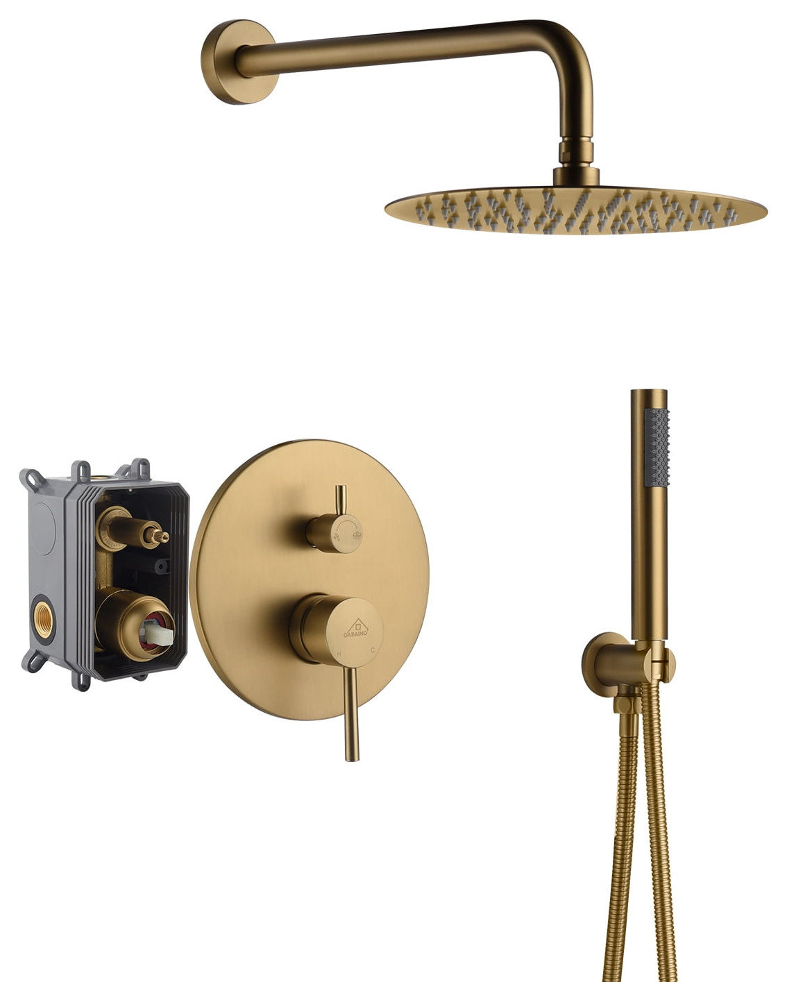 CASAINC 10" Round Wall Mounted Luxury Rain Shower System with Handheld ...