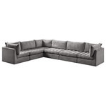 Meridian Furniture - Jacob Velvet Upholstered 6-Piece L-Shaped Modular Sectional, Grey - Create the ideal seating arrangement for your space when you pick and choose the elements you like mostincluding this Jacob velvet modular sectional. Mix and match items in the Jacob collection to bring your living space or family room together with a personalized slant. Soft grey velvet upholstery is soft and welcoming to the touch, adding a luxurious feel to everyday seating. Deep channel tufting adds to the piece's durability, and latches underneath the unit make it easy to attach to other pieces in the collection.