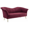 Contemporary Sofa, Angled Golden Legs & Arched Velvet Back With Channel Tufting