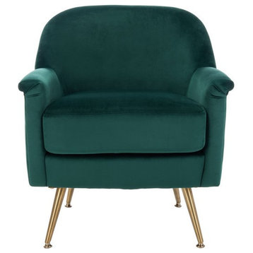 Meredith Mid Century Arm Chair, Emerald/Brass