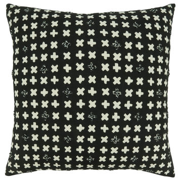 Embroidered Crosses Design Throw Pillow Cover, Black, 20"