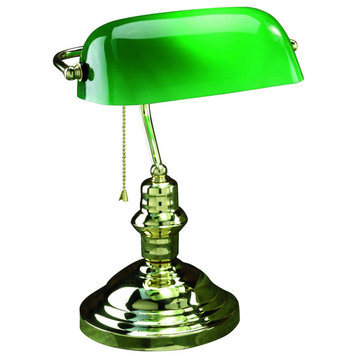 1 Light Bankers Lamp With Green Glass Shade