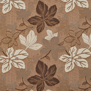 Brown and Ivory Large Leaves Metallic Upholstery Fabric By The Yard