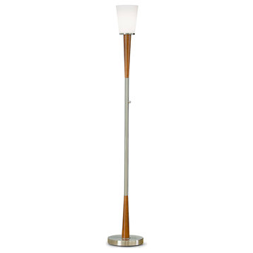 HOMEGLAM Century 72" Wood Torchiere Floor Lamp, Dimmer with LED Bulb, Brushed Ni