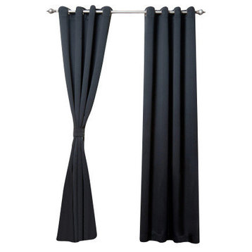 Solid Grommet Top Thermal Insulated Blackout Curtains, Black, 95"