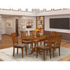 East West Furniture Portland 7-piece Wood Dining Set with Linen Seat in Brown