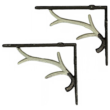Set of 2 Cast Iron White Deer Antler Decorative Shelf Brackets Wall Decor Corbe