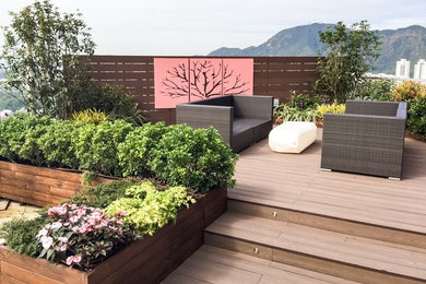 Mid-sized contemporary rooftop deck in Hong Kong.