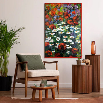 Framed vibrant canvas painting - Handmade floral wall art "Blooming Expanses"
