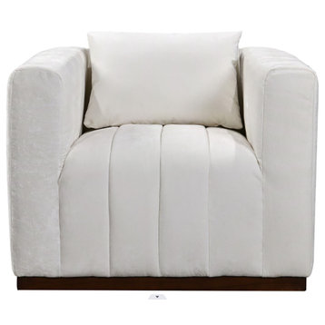Upton Lounge Chair in Ivory Multi-Weave Fabric with Toss Pillow