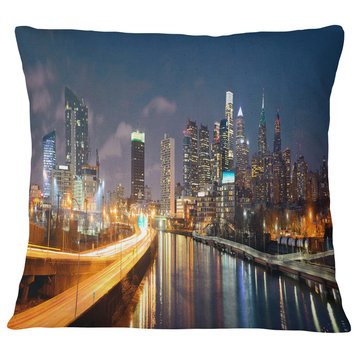 Philadelphia Skyline at Night Cityscape Throw Pillow, 16"x16"