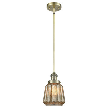 Chatham 1-Light LED Mini Pendant, Antique Brass, Glass: Mercury Plated