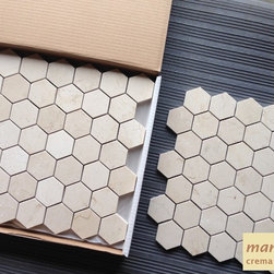 Crema Marfil Marble 2x2" Hexagon Mosaic Tile Honed - Mosaic Tile