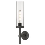 Innovations Lighting - Lincoln, 1 Light 12" Sconce, Weathered Zinc, Clear Glass - The Lincoln collection makes a statement with bold and striking details. The impressive glass cylinder shade sits atop a refined metal frame that features perfectly placed knurling details. Lincoln is a gorgeous addition to traditional or restoration decor.