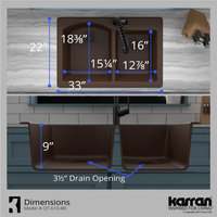 Karran Drop-In Quartz 33" 1-Hole 60/40 Double Bowl Kitchen Sink, Brown