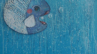 Ambiance "Atelier du peintre", poisson-palette N°1, format 60x60 cm