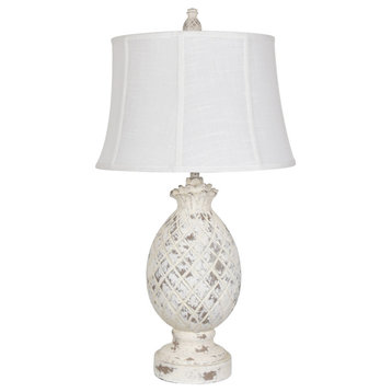 Pineapple Table Lamp, White Wash