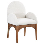 Meridian Furniture - Waldorf Chenille Upholstered Dining Chair, Black, Chenille, Natural Finish, Cream, Arm Chair, Boucle Fabric, Walnut Finish - The Waldorf Boucle Fabric Dining Arm Chair exudes elegance and comfort. Crafted with solid ash wood, this dining chair boasts a sturdy and durable construction. The walnut finished legs provide a warm and welcoming touch to the overall design. The plush cream boucle fabric on the seat and backrest of the chair offers a soft and cozy seating experience, making it an ideal choice for long dinner conversations with family and friends.