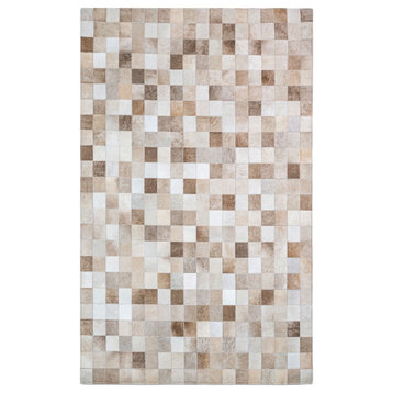 Cowhide Patchwork Rug, Taupe/Champagne - Squares, 4x6