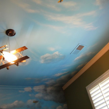 Aviation/Planes Themed Mural by Tom Taylor of Wow Effects, for a boy's bedroom.