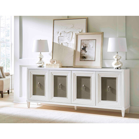 Modern Wood 80" Console With With doors, TV Stand, Fully Assembled, White