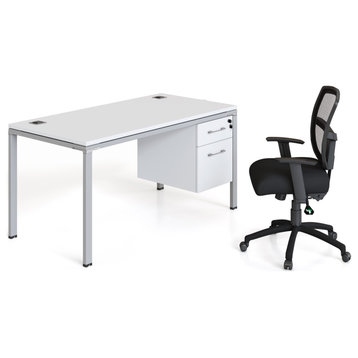 Single Desk with (1) Pedestal 66" x 24" Desk Top (ea) White