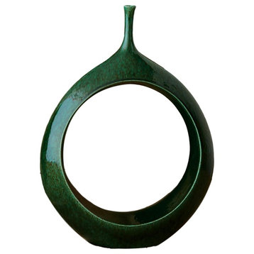 Mid Century Modern Open Round Ring Vase Green Circle Sculpture Retro Bottle