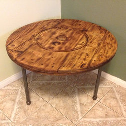 Reclaimed Modern Rustic Wood Spool Coffee / End Table - Coffee Tables