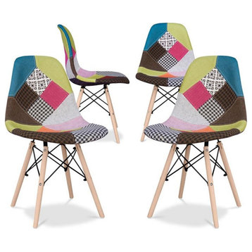 Pemberly Row 17.5" Cotton and Wood Dining Chair in Multi-Color (Set of 4)