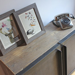 Sam Reused Scaffolding Media Unit with Slatted Wood & Perforated Steel Doors - Storage Cabinets